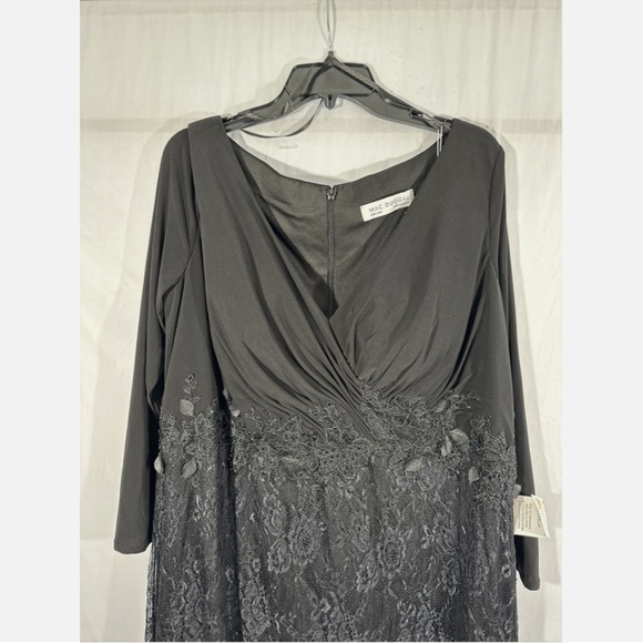 NWT Mac‎ Duggal [ 20W ] Wrap-over Long Sleeve Lace Applique Trumpet Gown Black - Picture 9 of 14